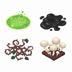 Pixelated RPG elements for game development design asset collection set