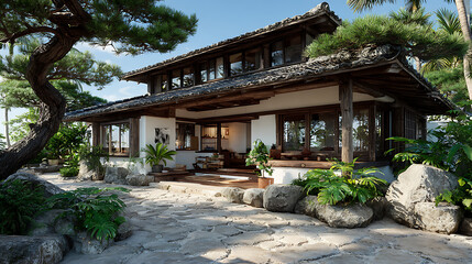 Fototapeta premium Front of house details of modern Japanese style house