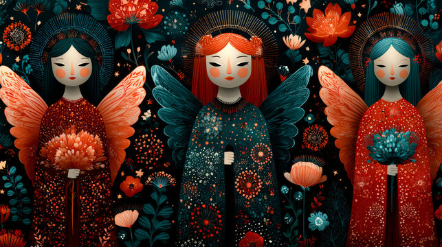 Seamless pattern with Christmas angels. EPS 10. No transparency. No gradients.