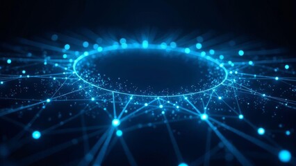 Fototapeta premium Futuristic Digital Network Circles with Glowing Blue Light Particles in Dark Background