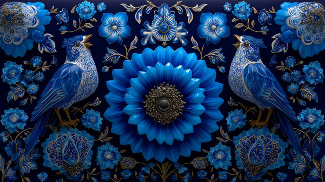 Seamless pattern with Dutch ornaments (Delft blue style). EPS 10.