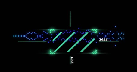 Displaying neon-green frame on screen, corner arrows, slanted bars, blue streams, labels 1227,2466