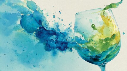 Artistic watercolor closeup of protein isolate dissolving in glass, gentle gradients, fresh and healthy nutrition theme
