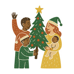 Fototapeta premium PNG Family celebrating Christmas joyfully.