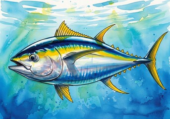 Yellowfin Tuna  watercolor