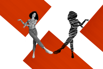 Composite art 3d image collage of happy american girl dance weekend disco occasion event celebration shadow relax nightclub