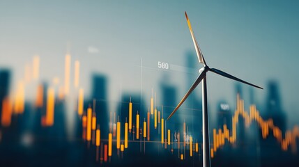 Modern wind turbine technology intersects with dynamic financial market data presentation