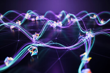 Abstract flowing energy waves vivid purple blue light trails dynamic motion visual