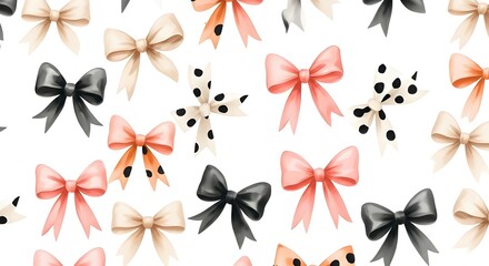 Obraz premium Stylish Decorative Bows Collection Ribbon Fashionable Gift Pastel Watercolor Illustration Set