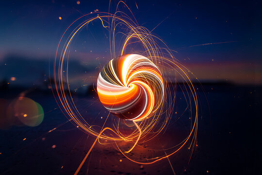 Vibrant swirling energy vortex with cosmic light trails and bokeh effects