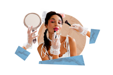 Creative artwork template sketch image collage of royal costume opulence aristocratic portrait accessory mirror young lady makeup beauty