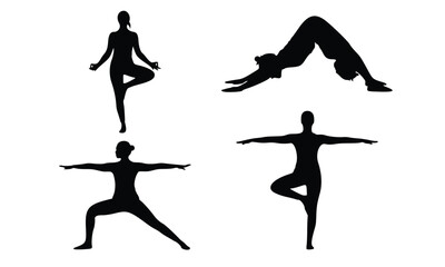 Fototapeta premium Black ballerina silhouettes of ballet dancer poses for vector illustration or gymnastics sport training