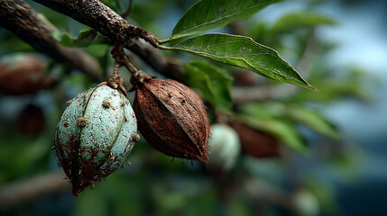 Kapok tree seed pods surrounded by fibers