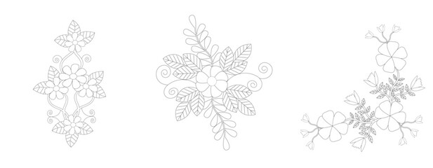 Black Line Art Flower Ornament elements vector design and Outline Floral Border for Decorative Wedding Invitation card Template