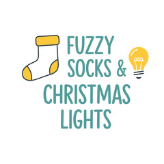 Cute fuzzy socks and christmas lights typography design for festive holiday t shirts