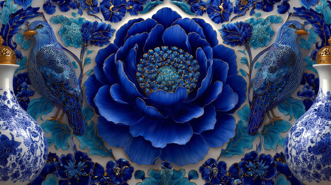 Seamless pattern with Dutch ornaments (Delft blue style). EPS 10.