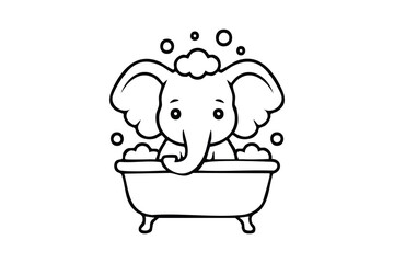 Cute elephant taking a bath in a bathtub, isolated on white background