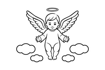 Cute baby angel with wings and halo, isolated on white background