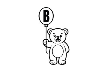 Cute teddy bear holding a balloon with letter b isolated on white background