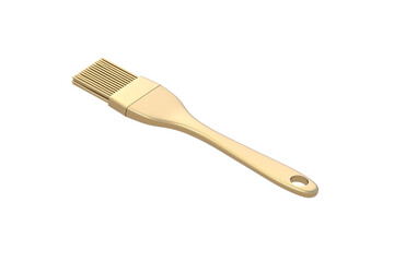 Golden silicone brush isolated on white background. Rubber kitchenware. Kitchen utensil. Cooking accessories. Bakery equipment. 3d render