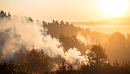 Fototapeta premium Misty Sunrise over Forest