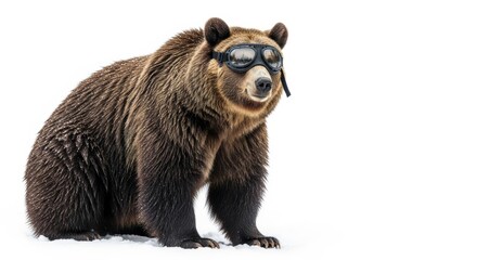 Fototapeta premium bear wearing goggles on it's head on a solid white background