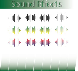 Vector art of sound effects with colorful audio wave symbols