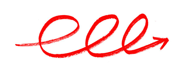 hand draw of red grunge arrow marker isolated transparent png background