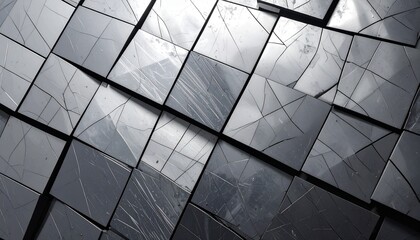 Cracked Reflective Metal Tile Background　ひび割れた黒っぽいタイルの背景