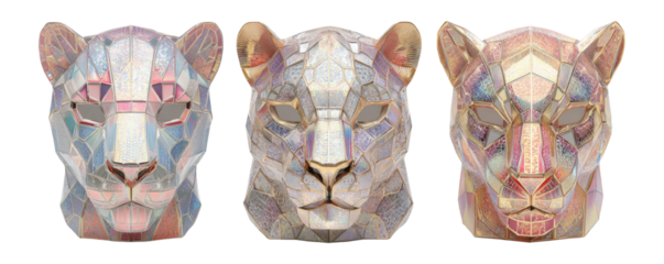 Abstract Geometric Lion Heads in Vivid Colors and Unique Art Style