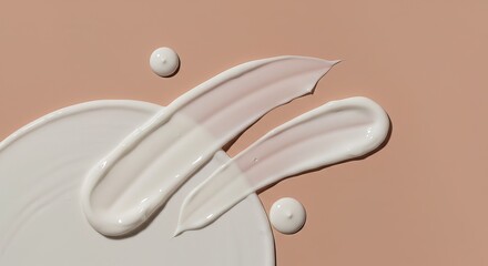 Close up of white cream smears on a light brown background , trending, fashion, lifestyle