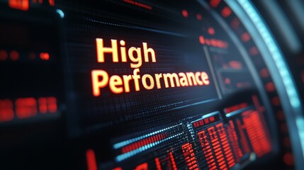 A close-up of a digital display emphasizing "High Performance" with a sleek, modern design and vibrant colors.