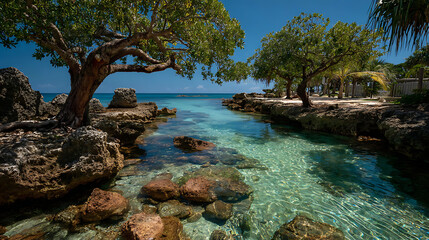 Big green tree in the water