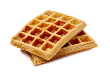 Delicious Golden Waffles Beautifully Stacked on Clean White Background for Visual Appeal