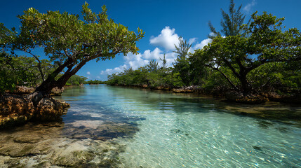 Big green tree in the water