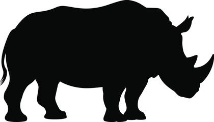 Rhino silhouette vector illustration, black wild animal design, endangered species artwork, African wildlife graphic, strong horned mammal shape, safari nature icon