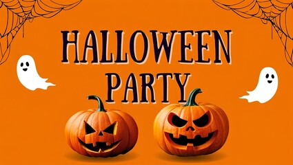 Halloween Party banner with jack-o-lantern pumpkins