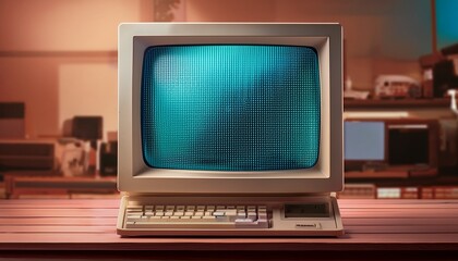 retro computer monitor with pixelated screen displayed in high detail creating a nostalgic atmosphere