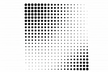Halftone pattern creating a gradient effect with black dots, an abstract overlay graphic element on transparent background