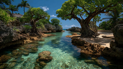 Big green tree in the water