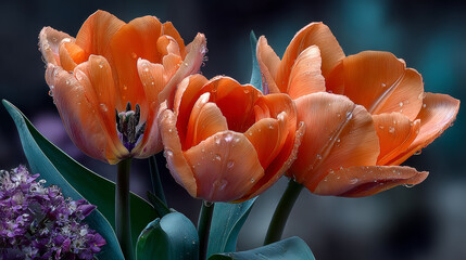Orange tulips in spring time
