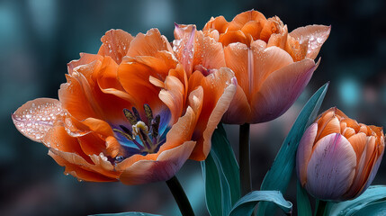 Orange tulips in spring time