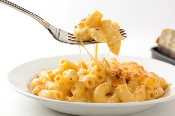 Delicious creamy mac and cheese with a cheesy pull comfort food
