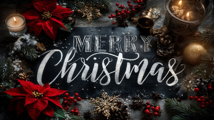 Merry Christmas to you. Hand drawn winter holiday image. Christmas lettering with decorative design elements. This illustration can be used as a greeting card, poster or print.