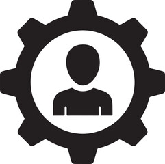Gear with a person inside personal management, HR vector icon silhouette
