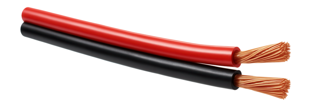 Color-coded twin-core speaker wire for easy setup in a studio apartment sound system.