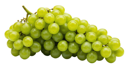 Fresh green grapes clustered together on vine isolated on transparent bg, cutout png