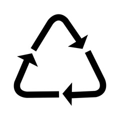 Recycling triangle. Recycling. Three curved arrows following each other in a circle forming a triangle. The material is suitable for recycling. Closed recycling cycle. Marking on packaging.