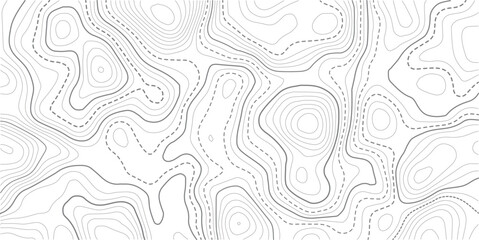 Stylized topographic contour map. Geographic line mountain relief. Abstract lines or white background. Cartography, topology, or terrain path concept. Vector illustration with editable stroke