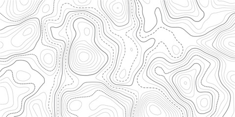 Stylized topographic contour map. Geographic line mountain relief. Abstract lines or white background. Cartography, topology, or terrain path concept. Vector illustration with editable stroke